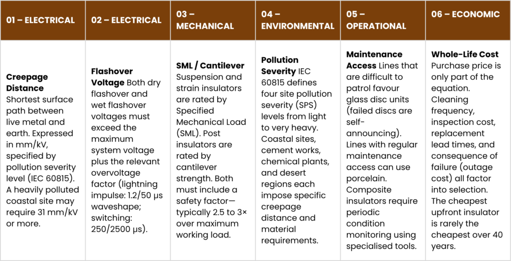 Engineering Criteria for Insulator Selection