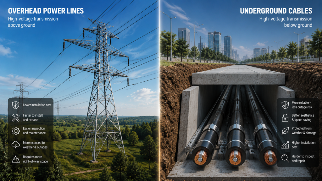 overhead vs underground high-voltage power lines