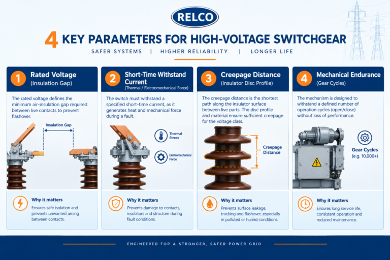 Key electrical parameter breakdown for engineering procurement under IEC standards, covering rated voltage, short-time current, and creepage distance.