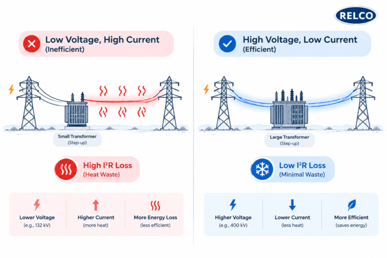 An engineering illustration showcasing the distinct structural heights and conductor bundles of 400 kV, 220 kV, and 132 kV power transmission lines.